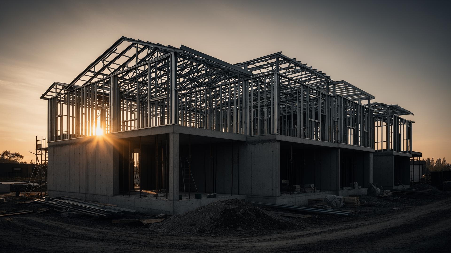Construction site at golden hour